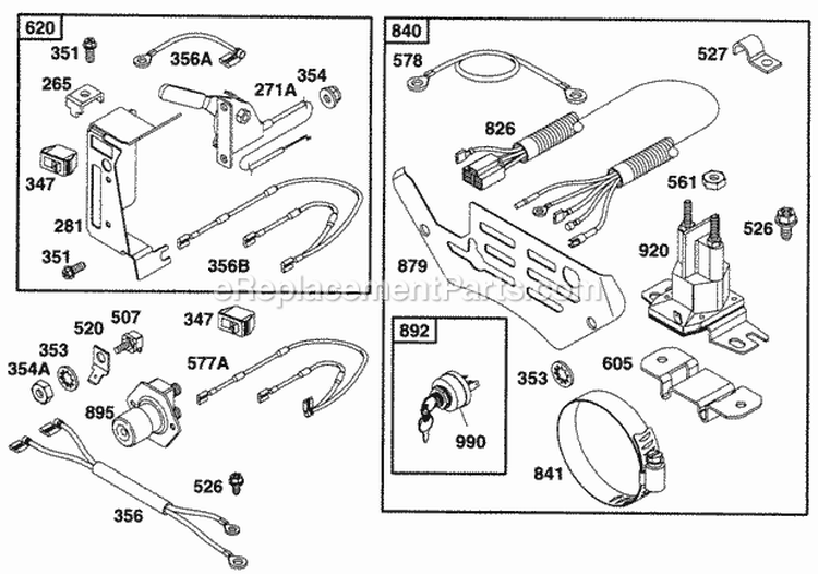 Elect Panel Kit Diagram and Parts List for 290447-0041-01  Briggs and Stratton Engine